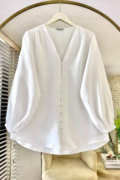 V Yaka Pes Modal Gömlek Ekru