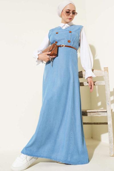 Önü Düğmeli Tensel Jile Mavi