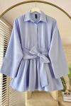 Yarım Patlı Beli Kuşaklı Gömlek Bebe Mavisi