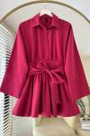 Yarım Patlı Beli Kuşaklı Gömlek Bordo