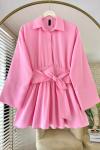 Yarım Patlı Beli Kuşaklı Gömlek Pembe