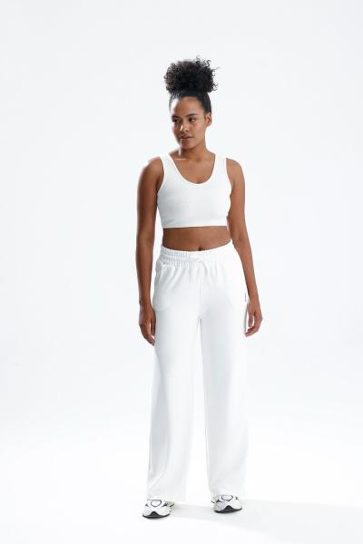 Bol Paça Likralı Eşofman Altı Beyaz