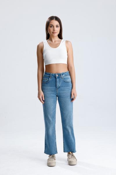 Yarım İspanyol Kesik Paça Pantolon Kot Mavisi