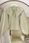 Yakası İncili Bluz Açık Yeşil