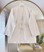 Üç Bağcıklı Keten Kimono Ekru