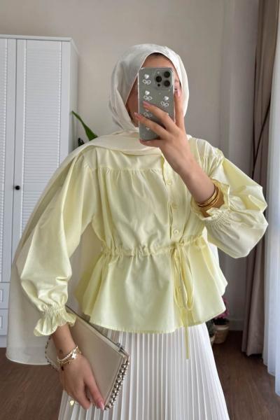 Beli Tünelli Kısa Gömlek Sarı