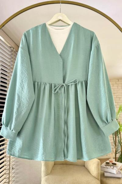 Lori Bağlamalı Ceket Mint Yeşili