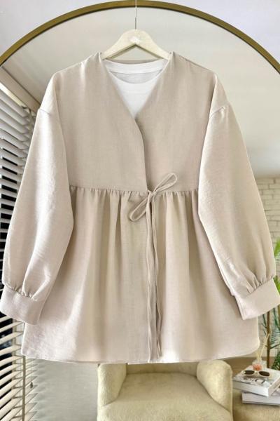 Lori Bağlamalı Ceket Açık Bej