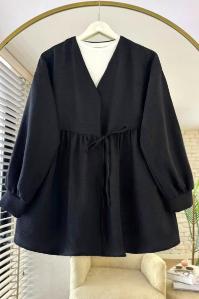 Lori Bağlamalı Ceket Siyah