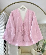 Püsküllü Keten Kimono Pembe