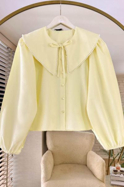Yakası İncili Bluz Sarı