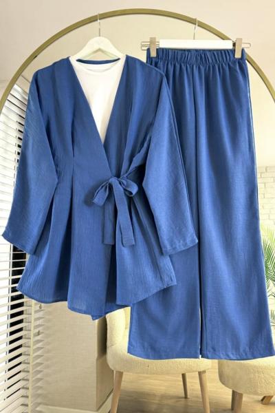 Pensli Keten Takım indigo mavisi