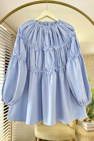 Çiçek İşlemeli Tunik Bebe Mavisi