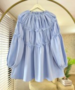 Çiçek İşlemeli Tunik Bebe Mavisi