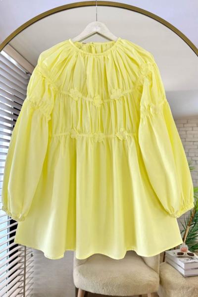 Çiçek İşlemeli Tunik Sarı