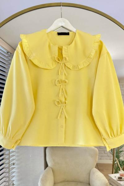 Marul Yaka Fiyonklu Kısa Gömlek Sarı