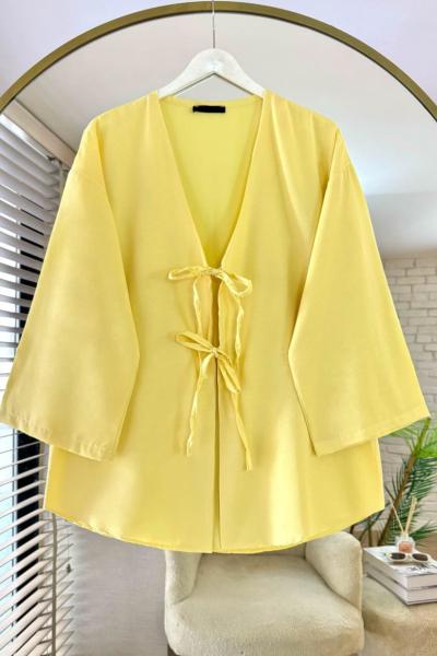 Çift Bağcıklı Poplin Kimono Sarı
