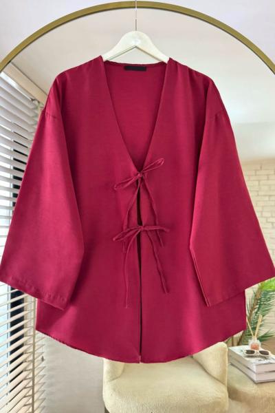 Çift Bağcıklı Poplin Kimono Bordo