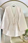Çift Bağcıklı Poplin Kimono Krem