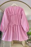 Önü Büzgülü Biyeli Tunik Pembe