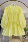 Önü Büzgülü Biyeli Tunik Sarı
