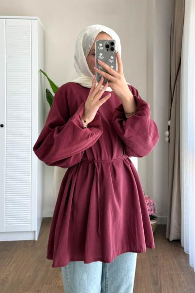 Balon Kol Modal Tunik Bordo