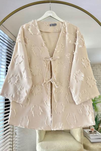 Uzun Püsküllü Kimono Bej