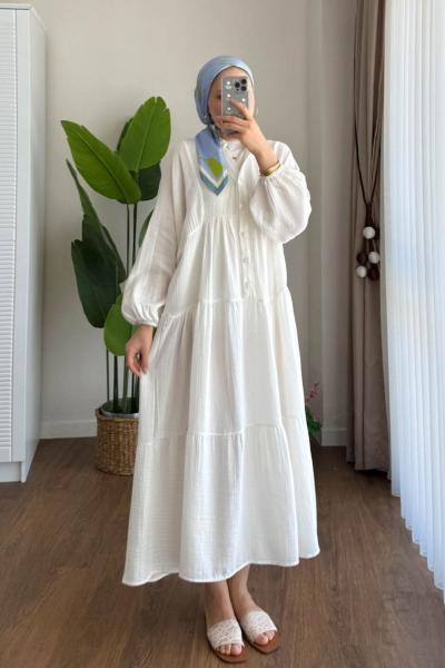 Oversize Müslin Elbise Beyaz