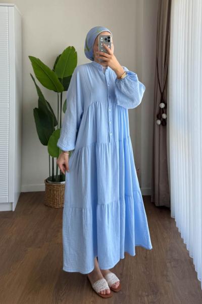 Oversize Müslin Elbise Mavi
