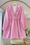 Yakası Fırfırlı Ceket Pembe