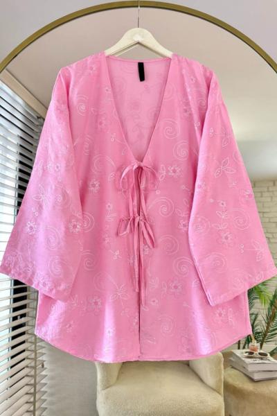 Jakar Desenli Kimono Pembe