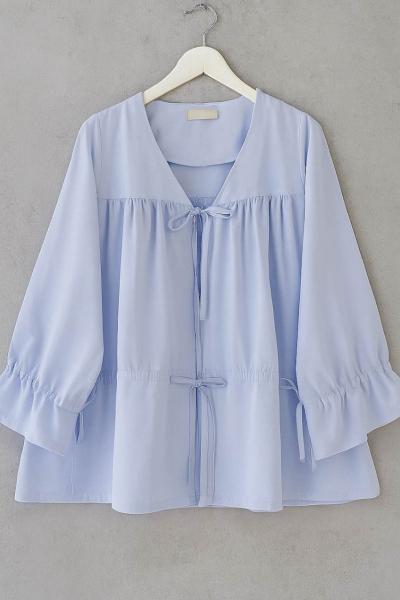 Büzgülü Poplin Kimono Mavi