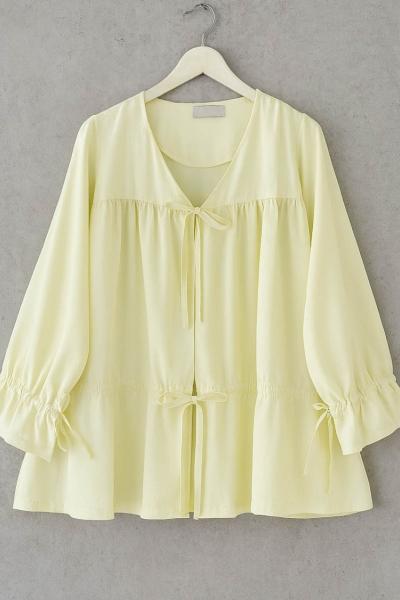 Büzgülü Poplin Kimono Sarı