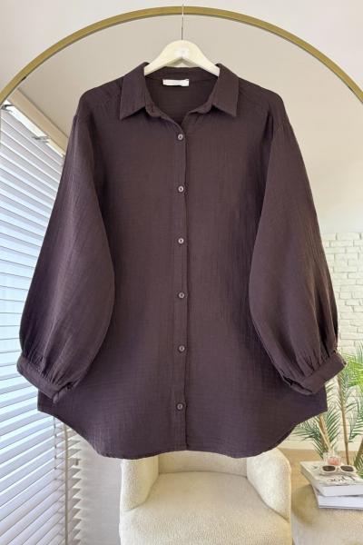 Oversize Müslin Gömlek Kahverengi