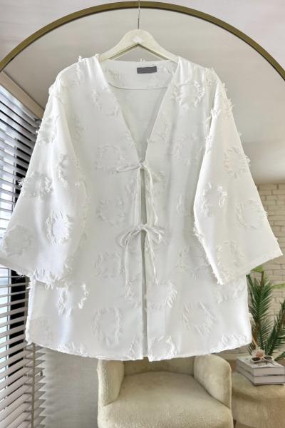 Uzun Püsküllü Kimono Ekru