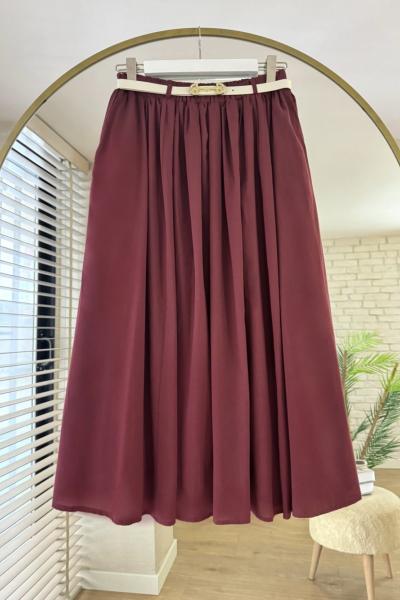 Kemerli Vual Etek Bordo