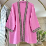 Kilim Şeritli Müslin Kimono Pembe