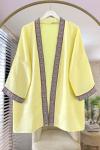 Kilim Şeritli Müslin Kimono Sarı