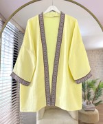 Kilim Şeritli Müslin Kimono Sarı