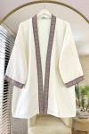 Kilim Şeritli Müslin Kimono Ekru