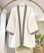 Kilim Şeritli Müslin Kimono Ekru