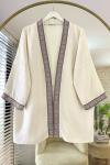 Kilim Şeritli Müslin Kimono Bej