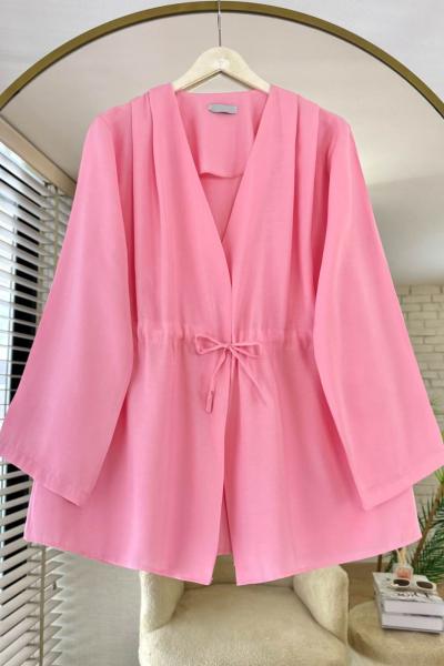Pile Detaylı Modal Ceket Pembe