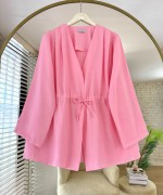 Pile Detaylı Modal Ceket Pembe