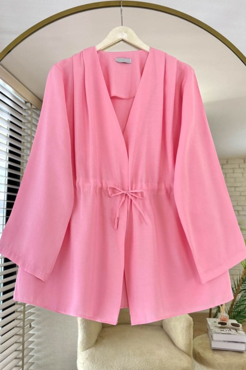 Pile Detaylı Modal Ceket Pembe