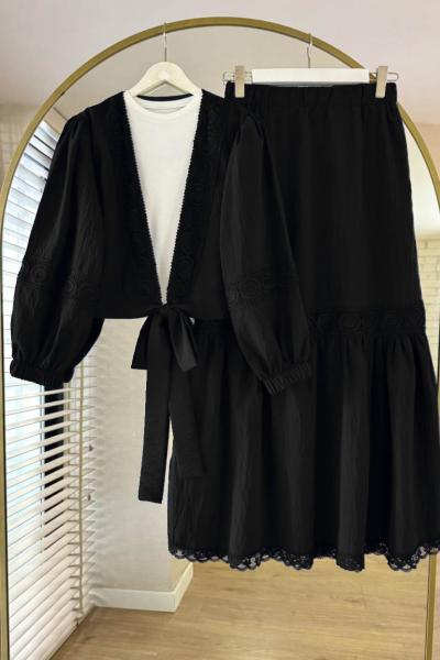 Lace Etekli Takım Siyah