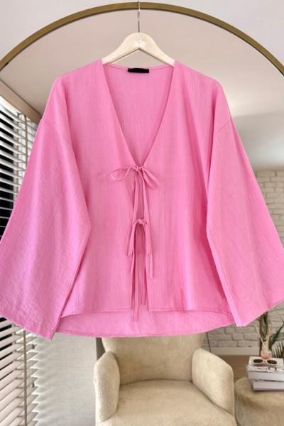 Kısa Çilek Kimono Pembe