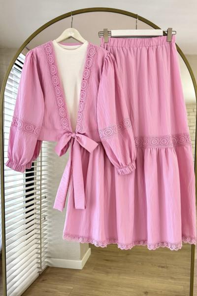 Lace Etekli Takım Pembe