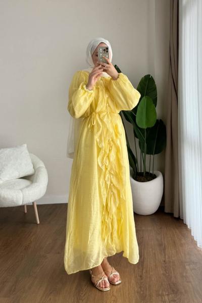 Fine Fırfırlı Elbise Sarı