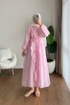 Fine Fırfırlı Elbise Pembe